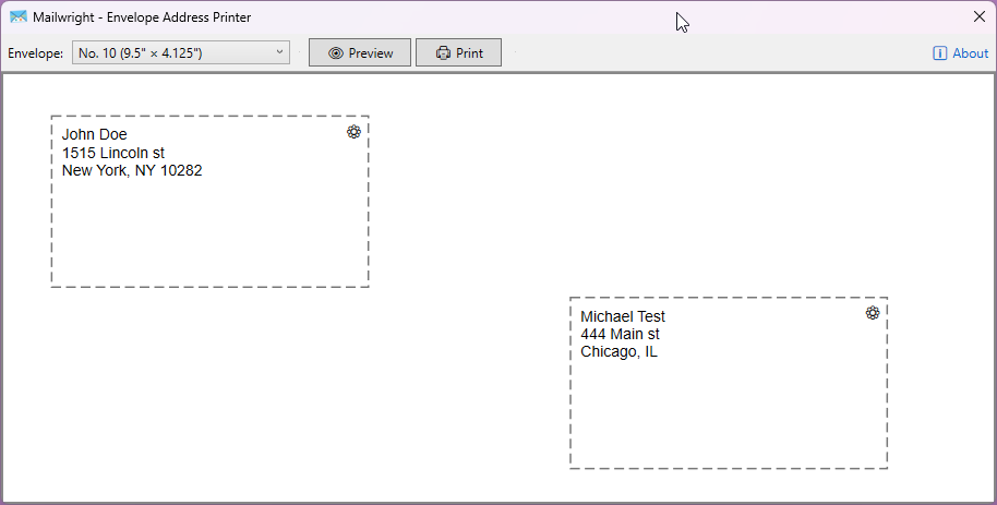 Mailwright - Envelope Address Printer main window